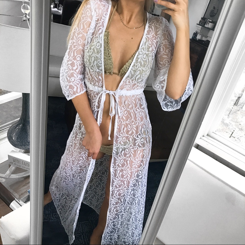 🆕 WHITE LACE MAXI BEACH KIMONO! - Picture 2 of 10